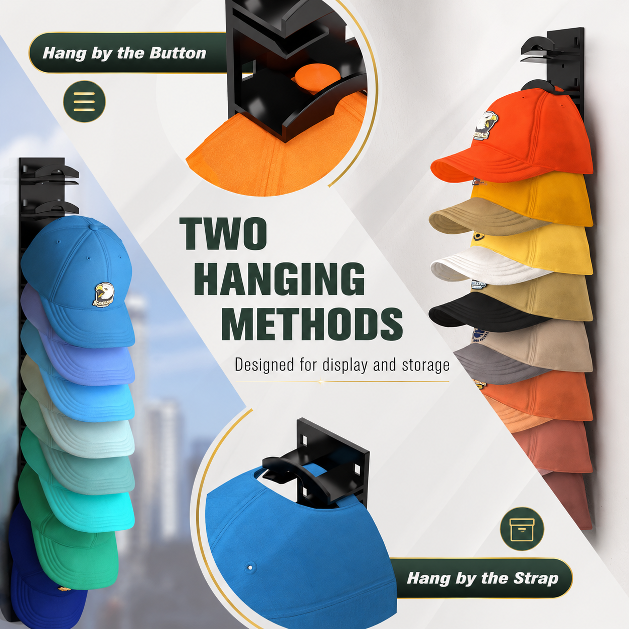 Hat Organizer Gift for Cap Lovers - Easy Install Wall Hat Rack