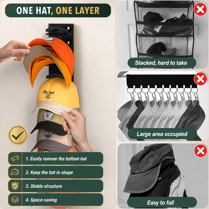 Hat Organizer Gift for Cap Lovers - Easy Install Wall Hat Rack